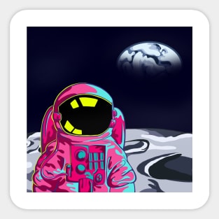 Psychedelic astronaut on the moon Sticker